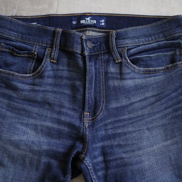 Hollister Super Skinny Distressed Knee Blowout Jeans Dark Wash Navy W31 L 32 - Picture 5 of 7